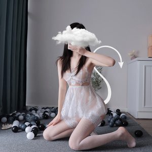 性感大码情趣内衣露乳蕾丝睡裙制服火辣衣服透明擦边激情套装 - 图片 5