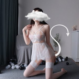 性感大码情趣内衣露乳蕾丝睡裙制服火辣衣服透明擦边激情套装 - 图片 3